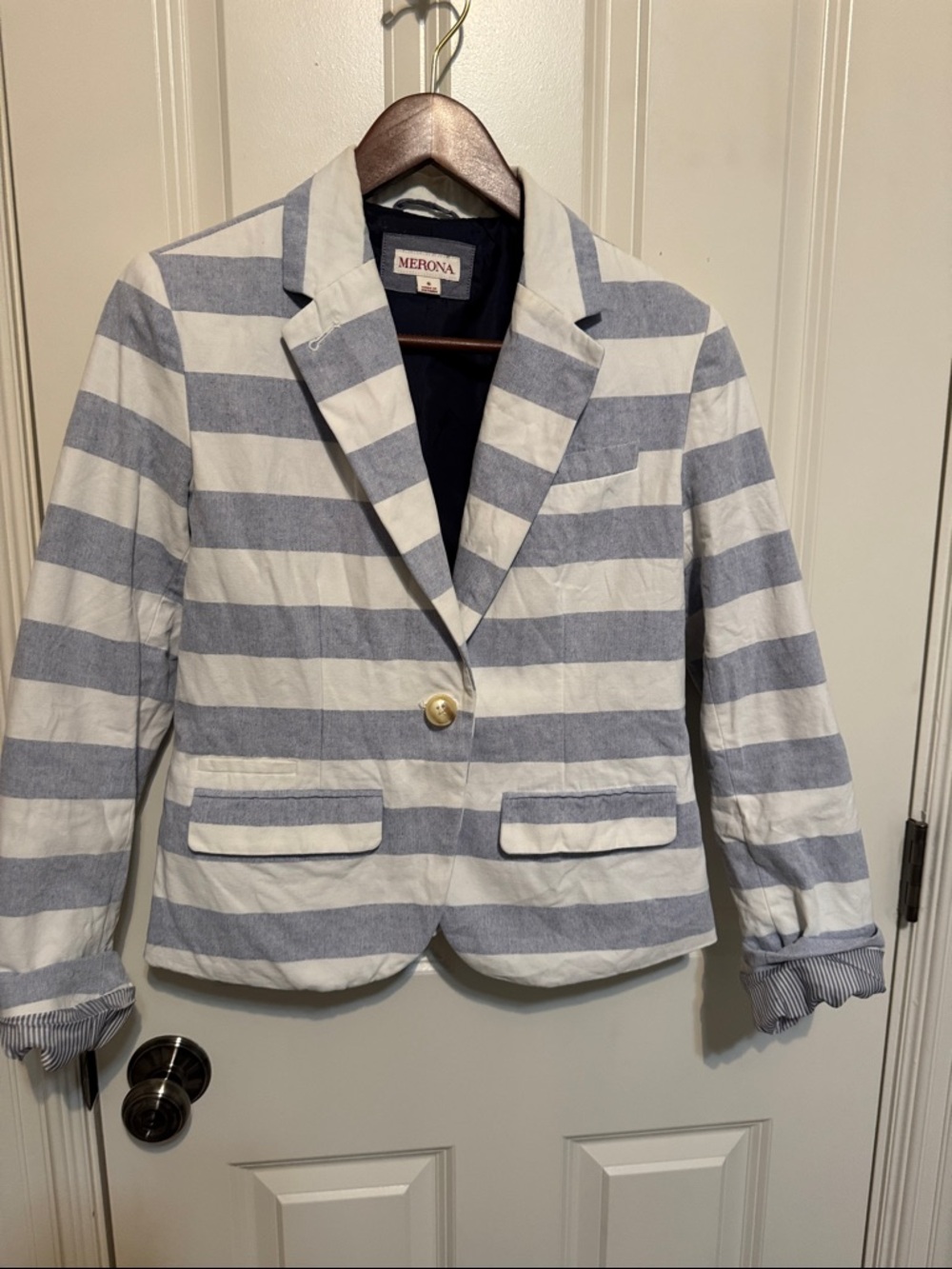 Merona Women's Blue and White Striped Cotton Blazer